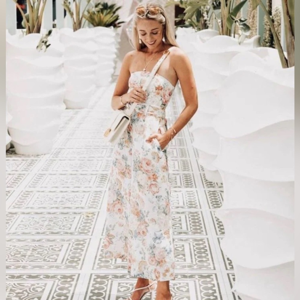 Zimmermann Bowie Strapless Floral Linen Jumpsuit $550 1/Small